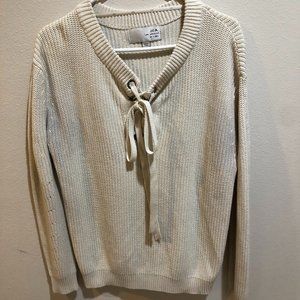Like New Cream J.O.A Sweater with Lace Detailing